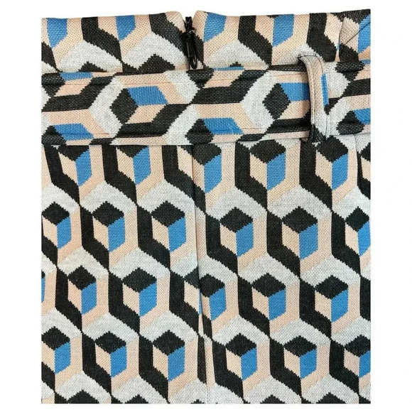 Fate Belted Mini Skirt Geometric Pattern Blue Black Pink Size Large Quilted - Picture 8 of 8